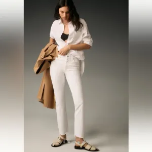 PAIGE Cindy High-Rise Straight-Leg Jeans in White Noise Size 24 NWT