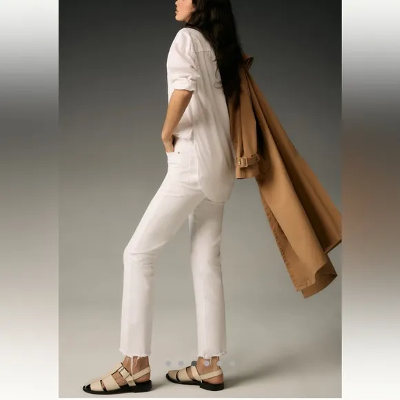 PAIGE Cindy High-Rise Straight-Leg Jeans in White Noise Size 24 NWT