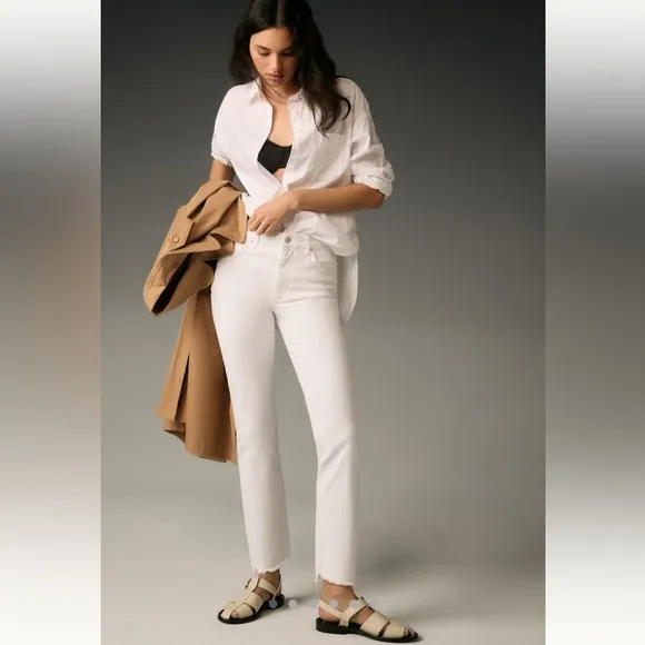 PAIGE Cindy High-Rise Straight-Leg Jeans in White Noise Size 24 NWT