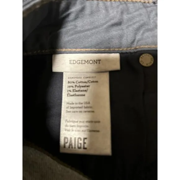 Paige Edgemont Zipper Pocket Ankle Denim Zipper Pocket Black Jeans Size 28