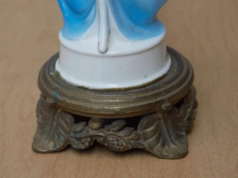 Pair French Provincial Young Girl With Blue Dress Dresser Lamps
