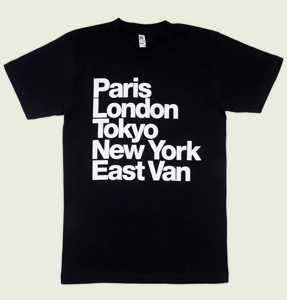 PARIS LONDON TOKYO NEW YORK EAST VAN Unisex T-shirt