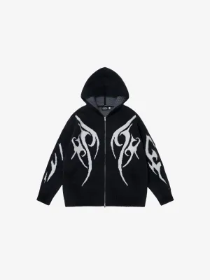 PATTERNED ZIP UP CARDIGAN HOODIE
