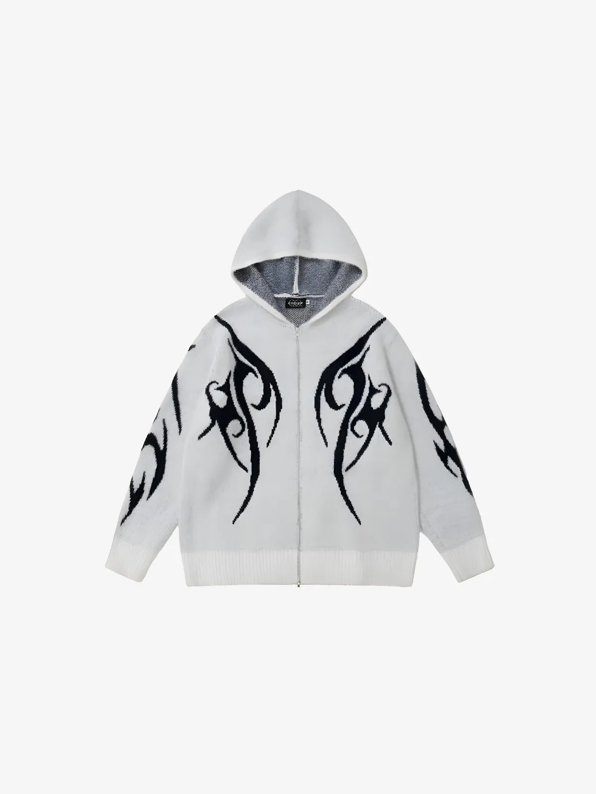 PATTERNED ZIP UP CARDIGAN HOODIE