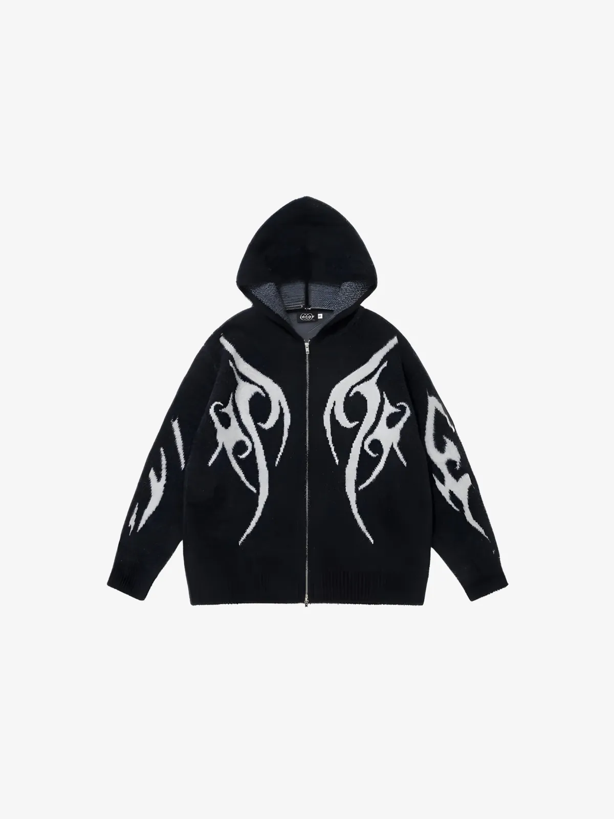 PATTERNED ZIP UP CARDIGAN HOODIE