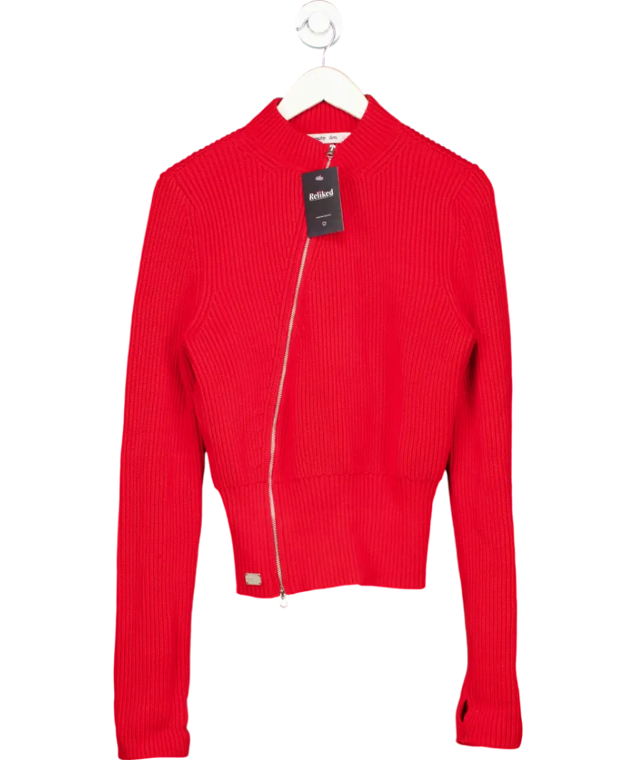 Peachy Den Red Zip Up Knit Jumper UK L