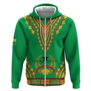 Personalised Afro Guinea Bissau Zip Hoodie Dashiki With Coat Of Arms LT15