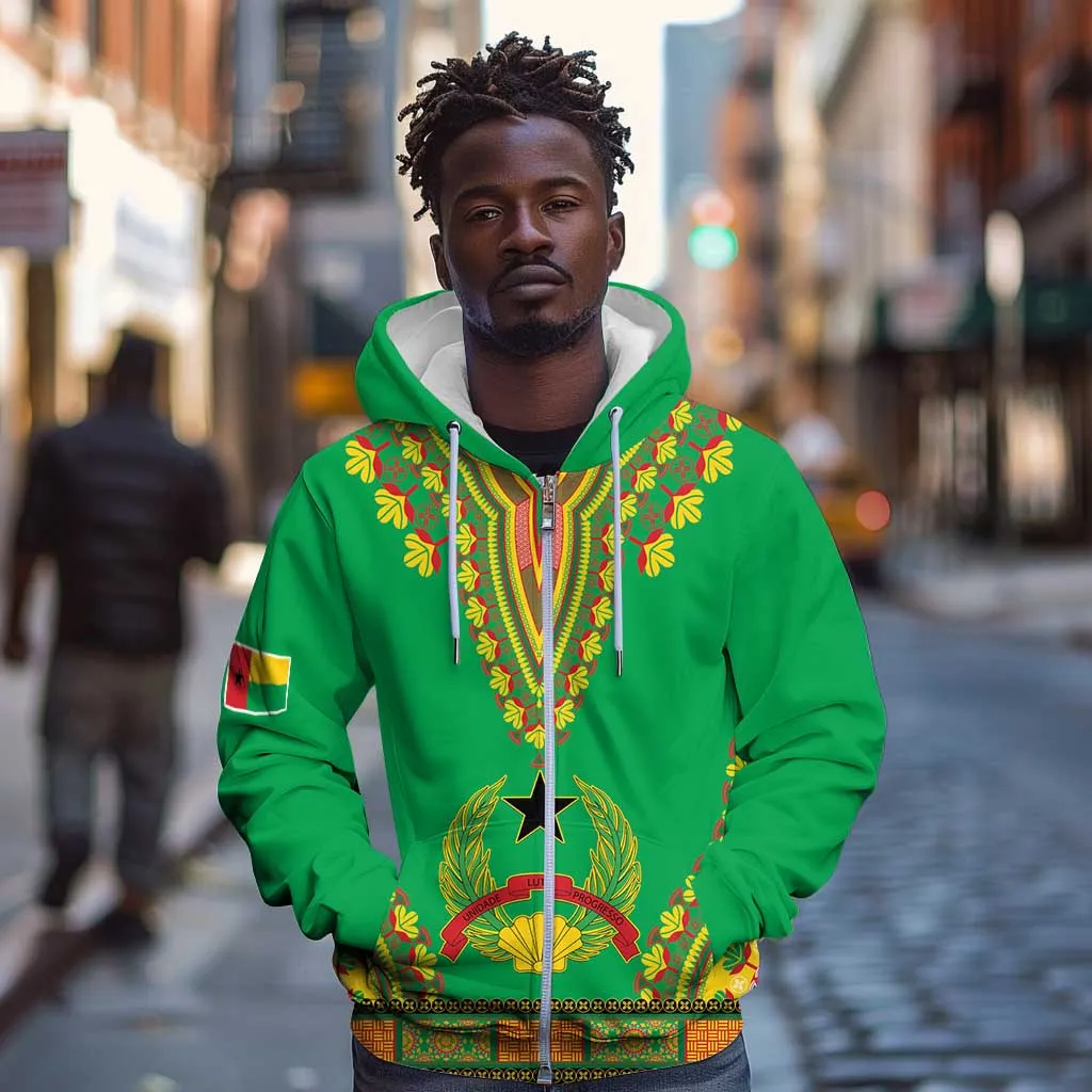 Personalised Afro Guinea Bissau Zip Hoodie Dashiki With Coat Of Arms LT15