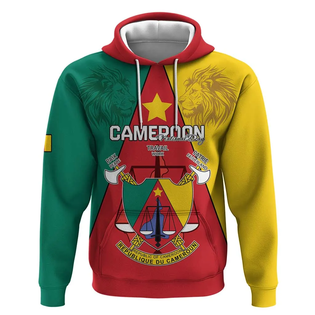 Personalised Cameroon National Day Zip Hoodie Lion Mix Coat Of Arms Style LT15
