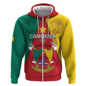 Personalised Cameroon National Day Zip Hoodie Lion Mix Coat Of Arms Style LT15