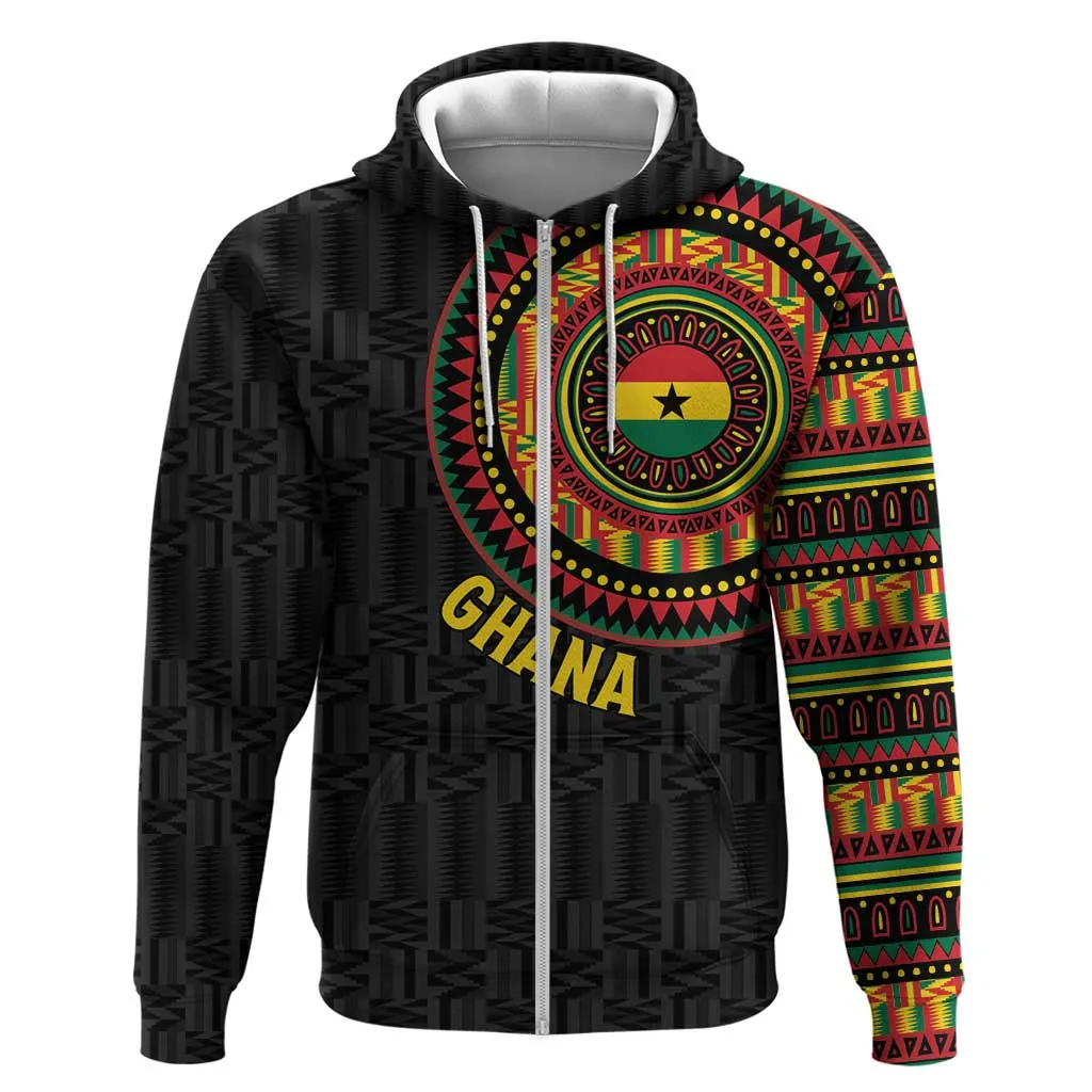 Personalised Ghana African Tribal Mix Kente Patterns Zip Hoodie Chest Arm Tattoo LT15