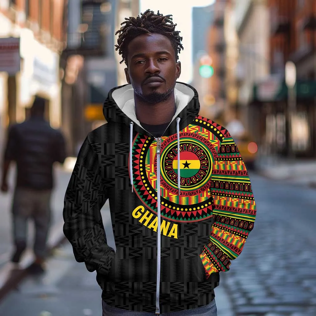 Personalised Ghana African Tribal Mix Kente Patterns Zip Hoodie Chest Arm Tattoo LT15