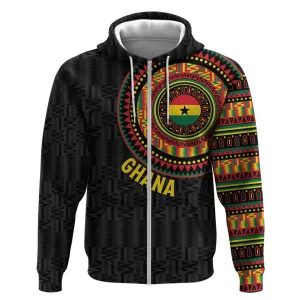 Personalised Ghana African Tribal Mix Kente Patterns Zip Hoodie Chest Arm Tattoo LT15