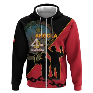 Personalized 4 De Fevereiro Angola Zip Hoodie Coat Of Arms Style LT15