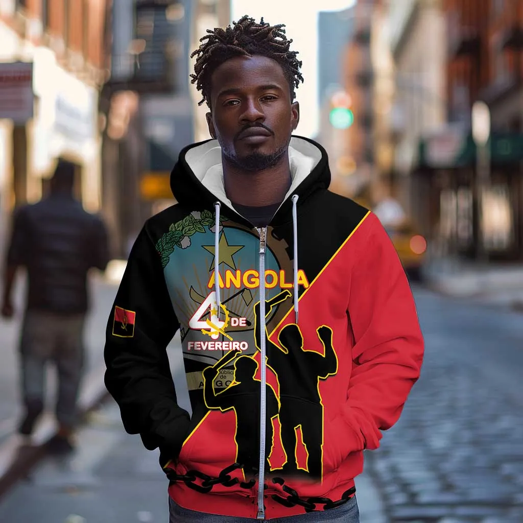Personalized 4 De Fevereiro Angola Zip Hoodie Coat Of Arms Style LT15