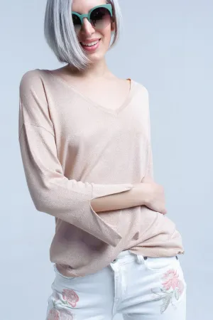 Pink knit sweater with gold lurex detail