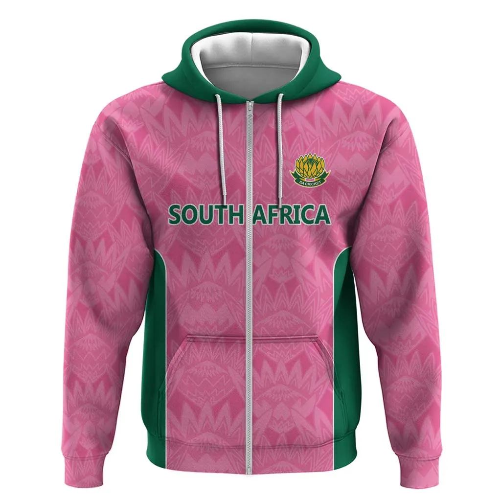 Pink South Africa Cricket Custom Zip Hoodie African King Proteas Be Way Pink LT9