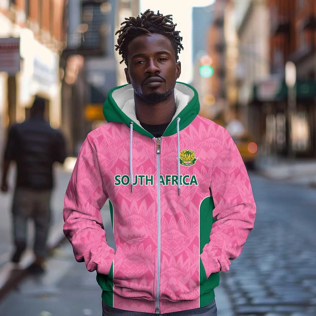 Pink South Africa Cricket Custom Zip Hoodie African King Proteas Be Way Pink LT9
