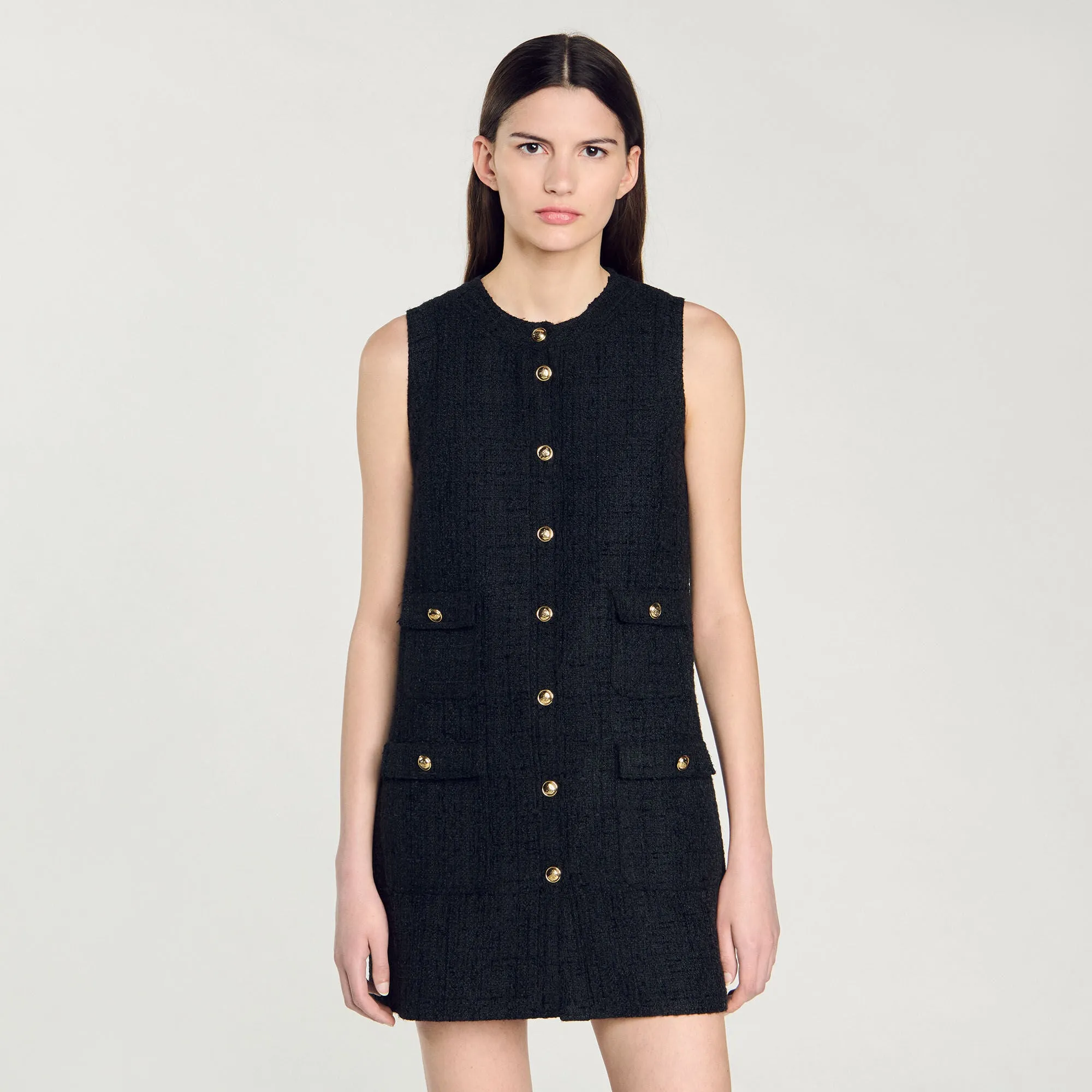 Pippa Short Tweed Dress Black