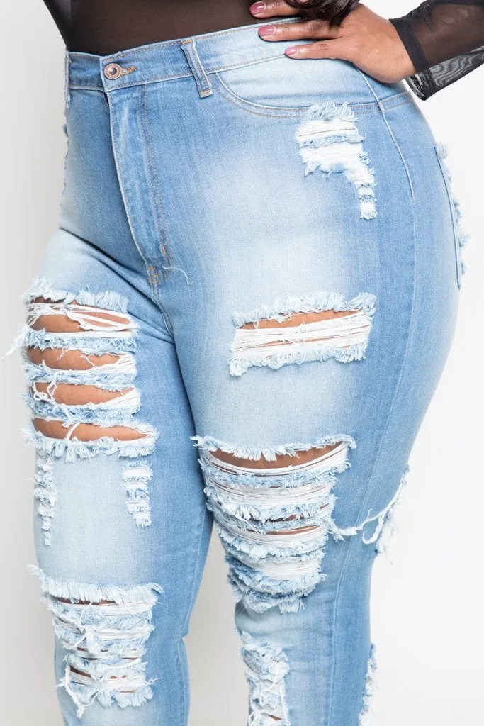 Plus Size Light Blue Destroyed Skinny Jeans [SALE]