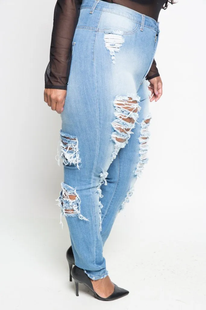 Plus Size Light Blue Destroyed Skinny Jeans [SALE]
