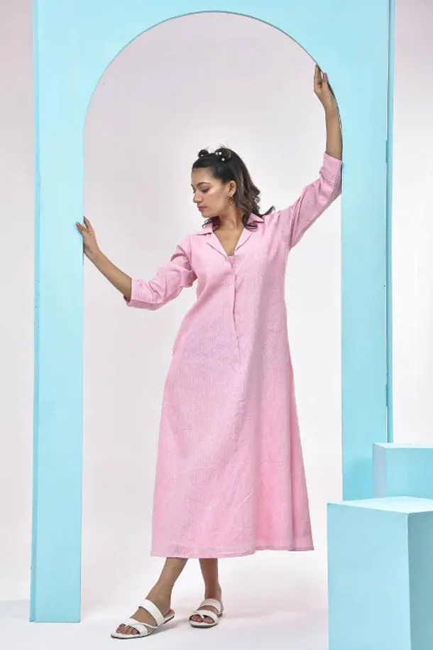 Powder Pink Cotton Shirt Dress