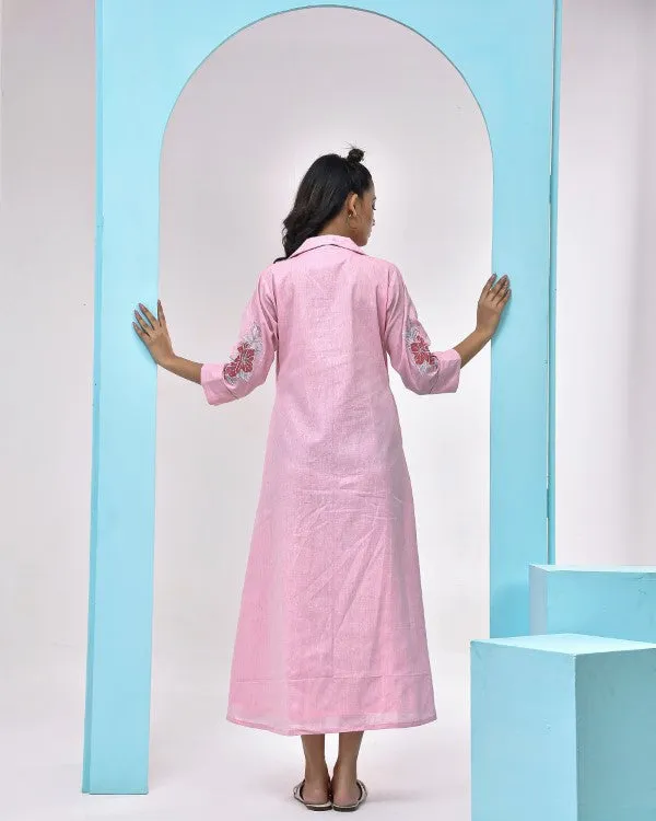 Powder Pink Cotton Shirt Dress