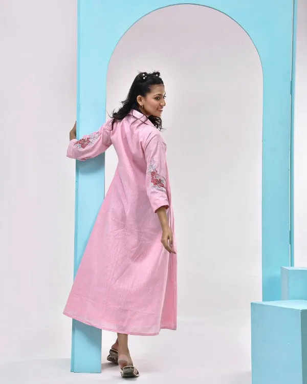 Powder Pink Cotton Shirt Dress