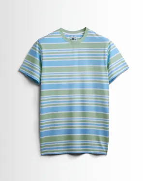 Premium Yarn Striped Cotton T-Shirts (Green/Blue/White)