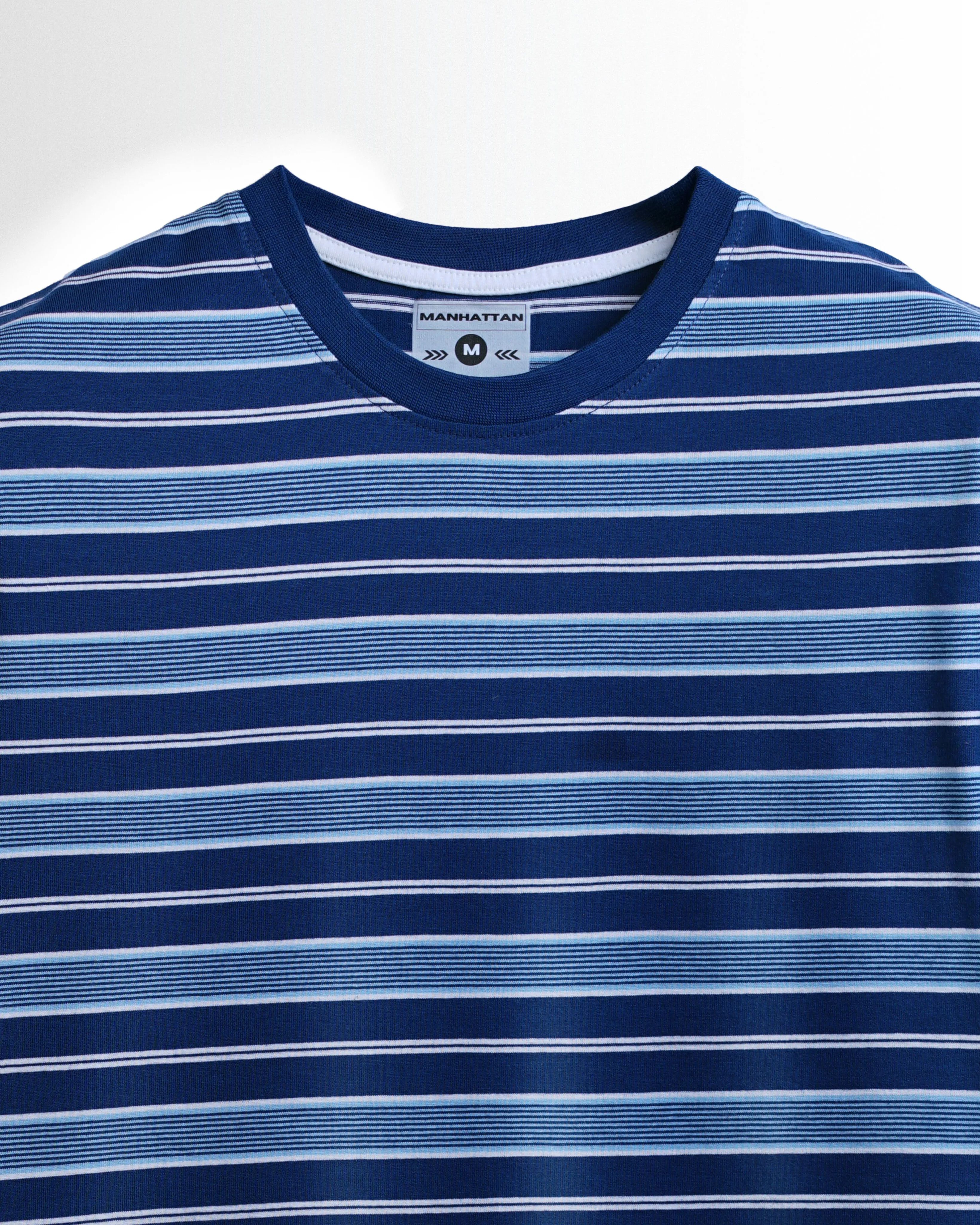 Premium Yarn Striped Cotton T-Shirts (Navy/White)