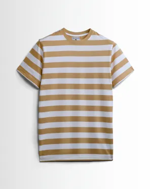 Premium Yarn Striped Cotton T-Shirts (White/ Beach)