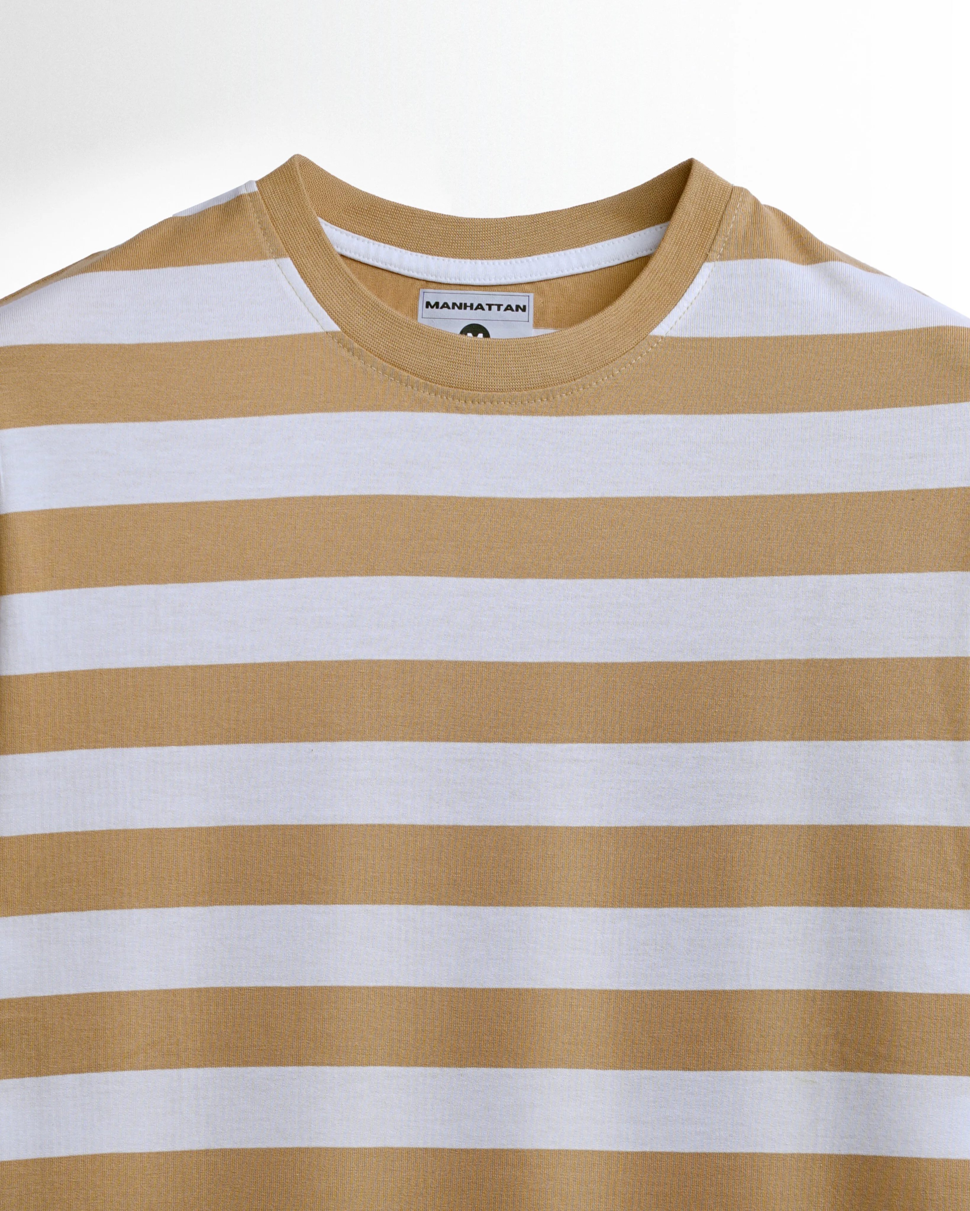 Premium Yarn Striped Cotton T-Shirts (White/ Beach)