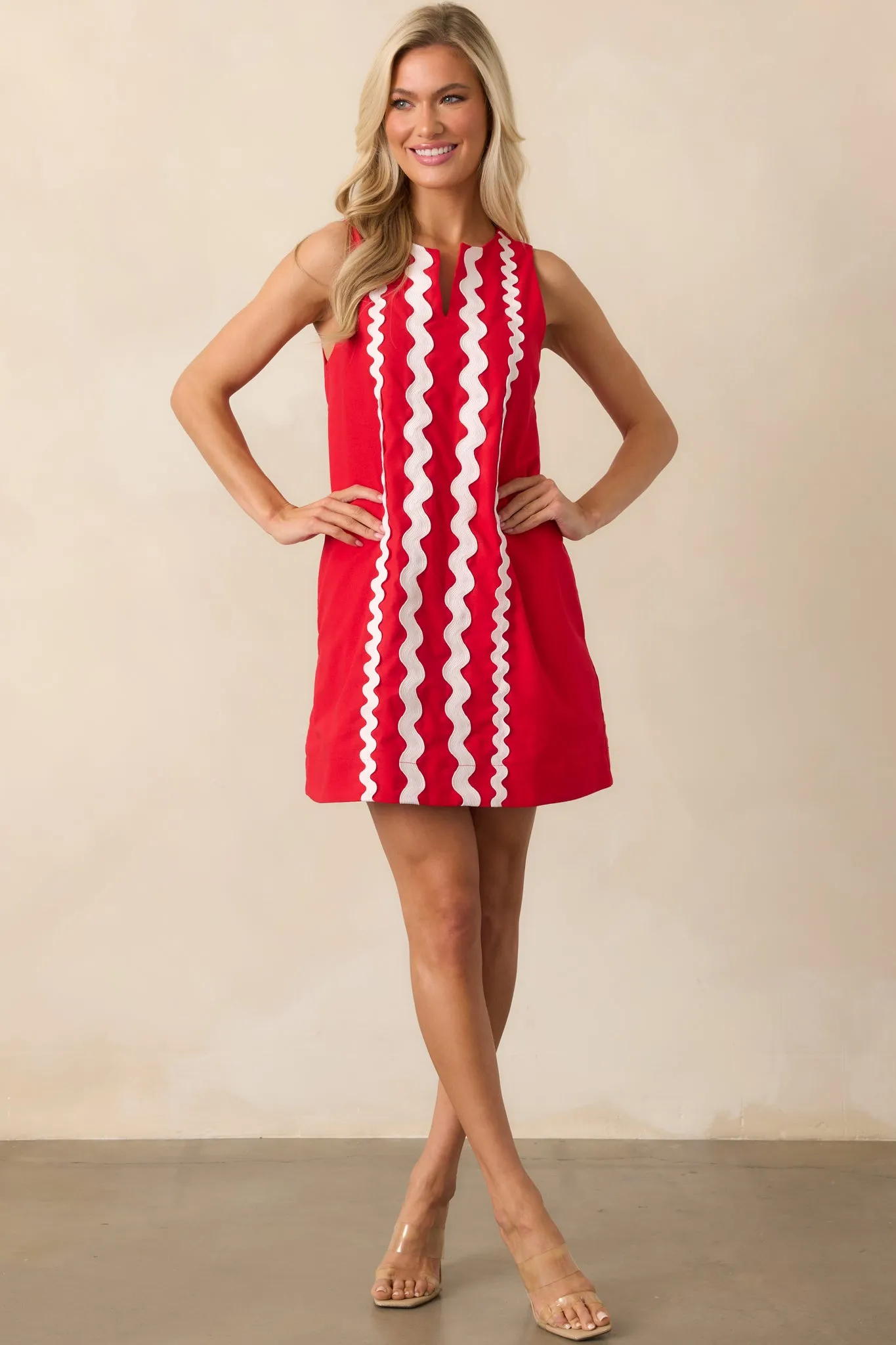 Prosperina Gigi Red Ric Rac Cotton Shift Mini Dress