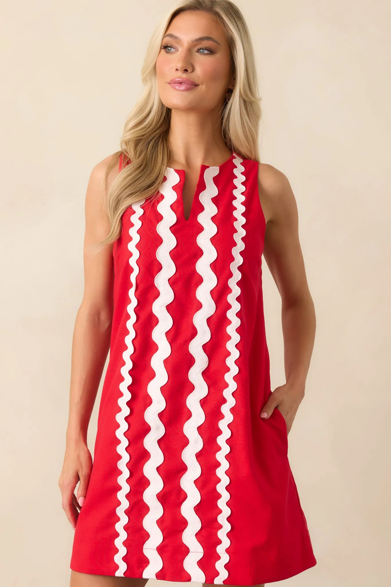 Prosperina Gigi Red Ric Rac Cotton Shift Mini Dress