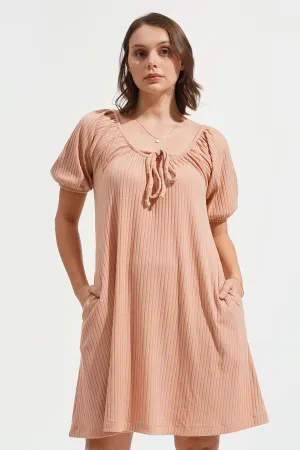 Puff Sleeve Knit Shift Dress