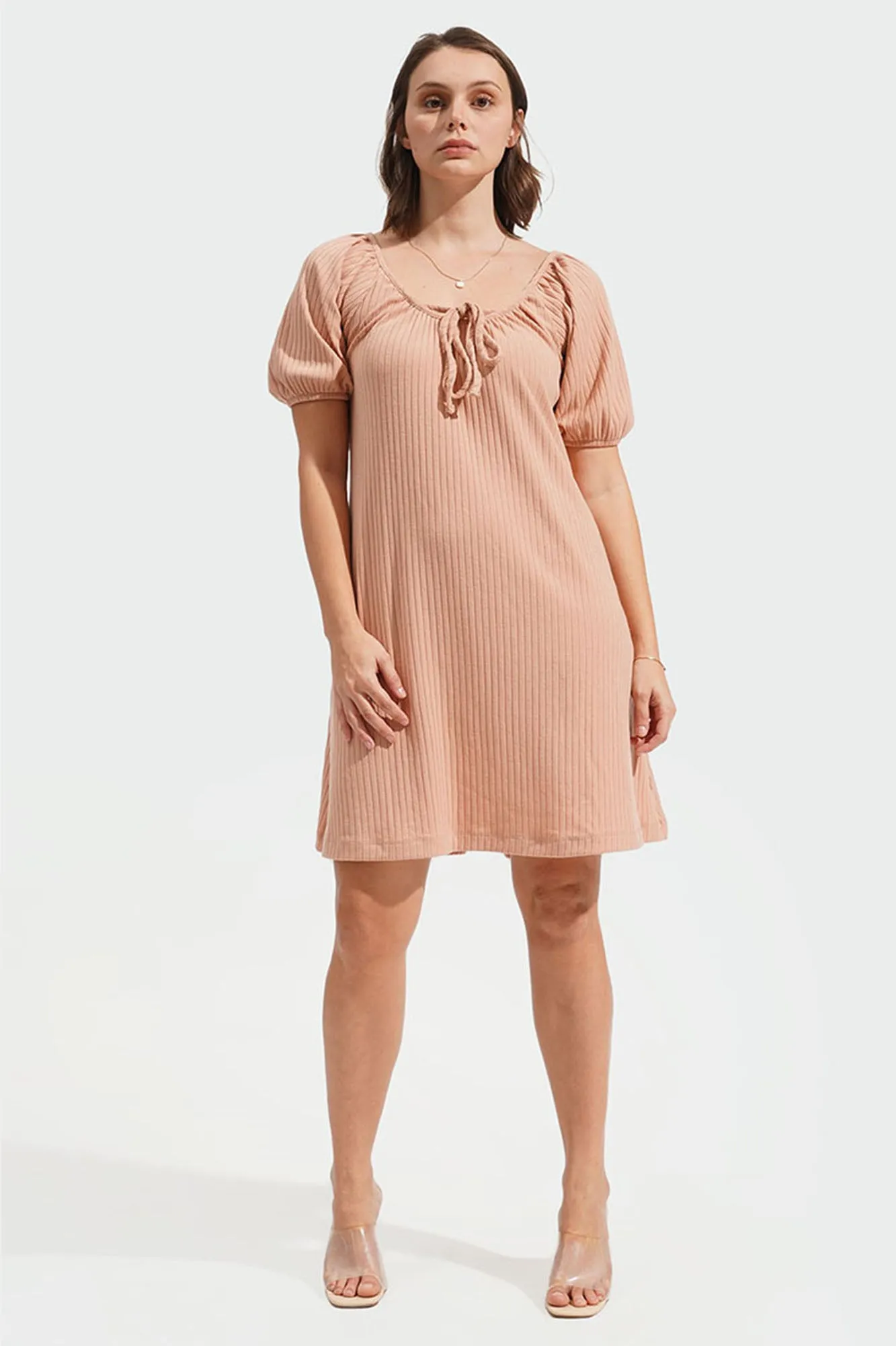 Puff Sleeve Knit Shift Dress
