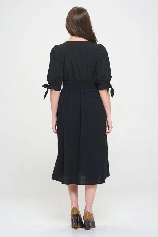 PUFF SLEEVE TEXTURED BUTTON DOWN MIDI DRESS, Jade by Jane(Plus size only)