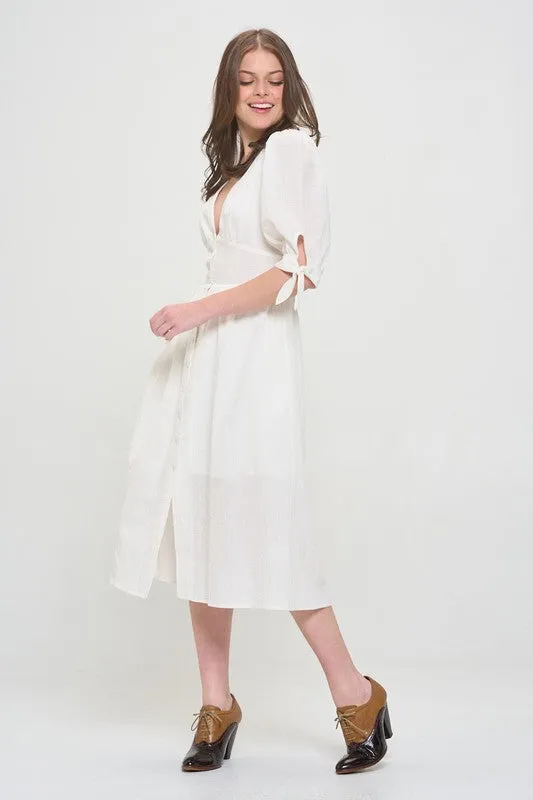 PUFF SLEEVE TEXTURED BUTTON DOWN MIDI DRESS, Jade by Jane(Plus size only)