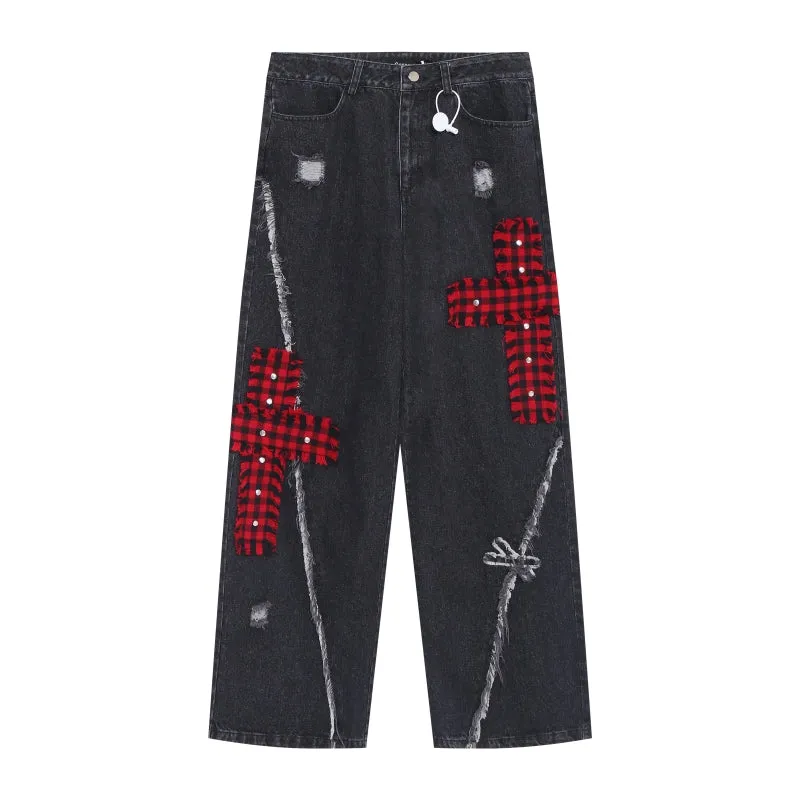 Punk Girl Style Ripped Straight Wide Leg Jeans