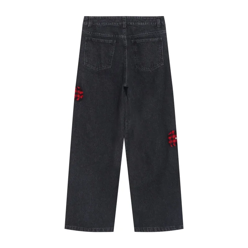 Punk Girl Style Ripped Straight Wide Leg Jeans