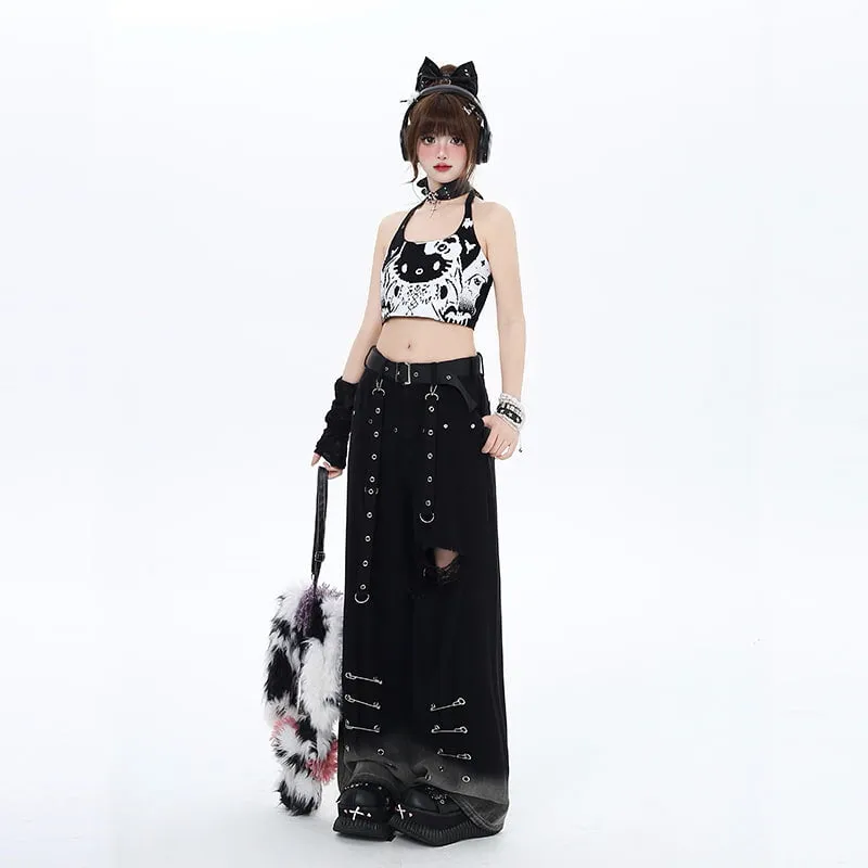 Punk Style Gradient Gray Hole Straight Jeans