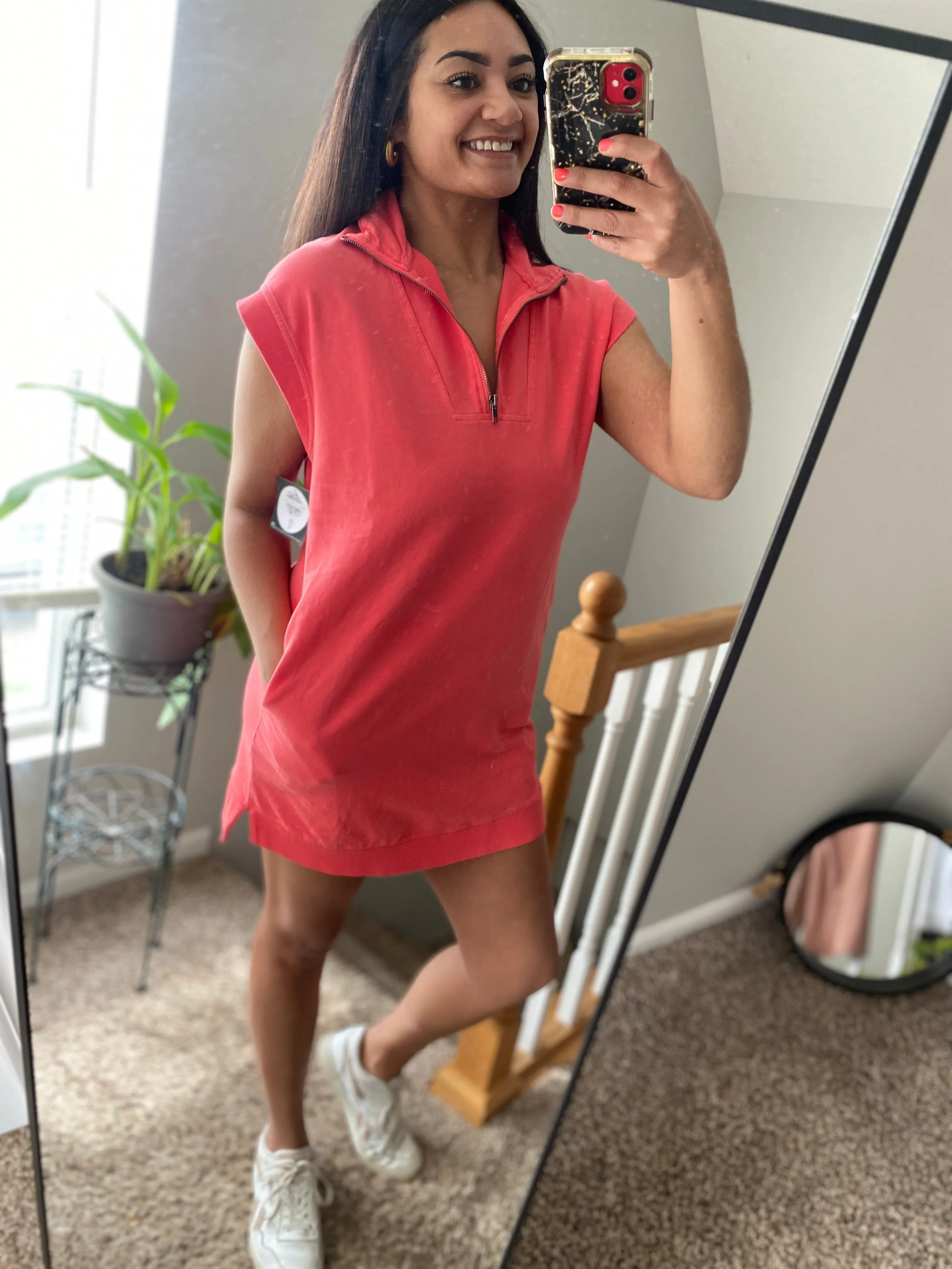Quarter Zip Dress - Coral