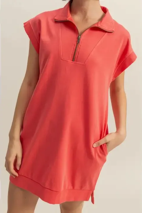 Quarter Zip Dress - Coral