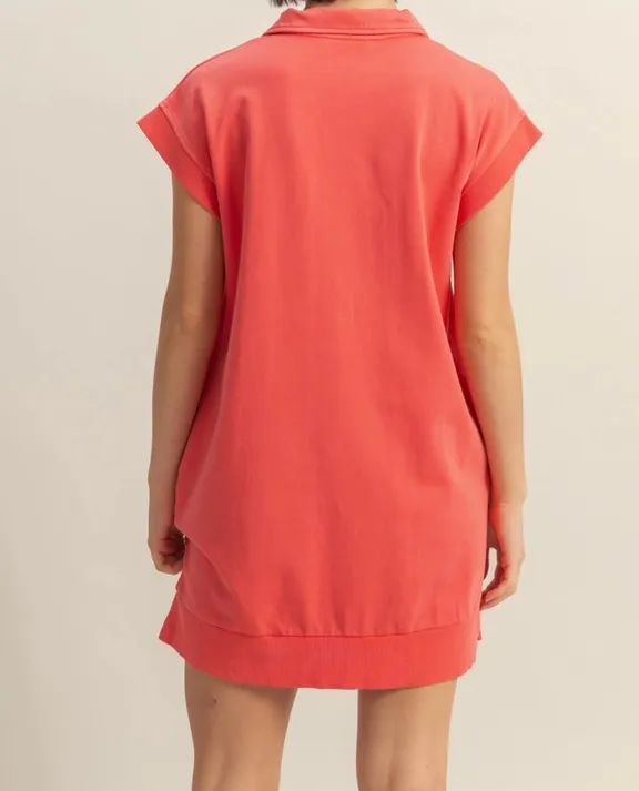 Quarter Zip Dress - Coral