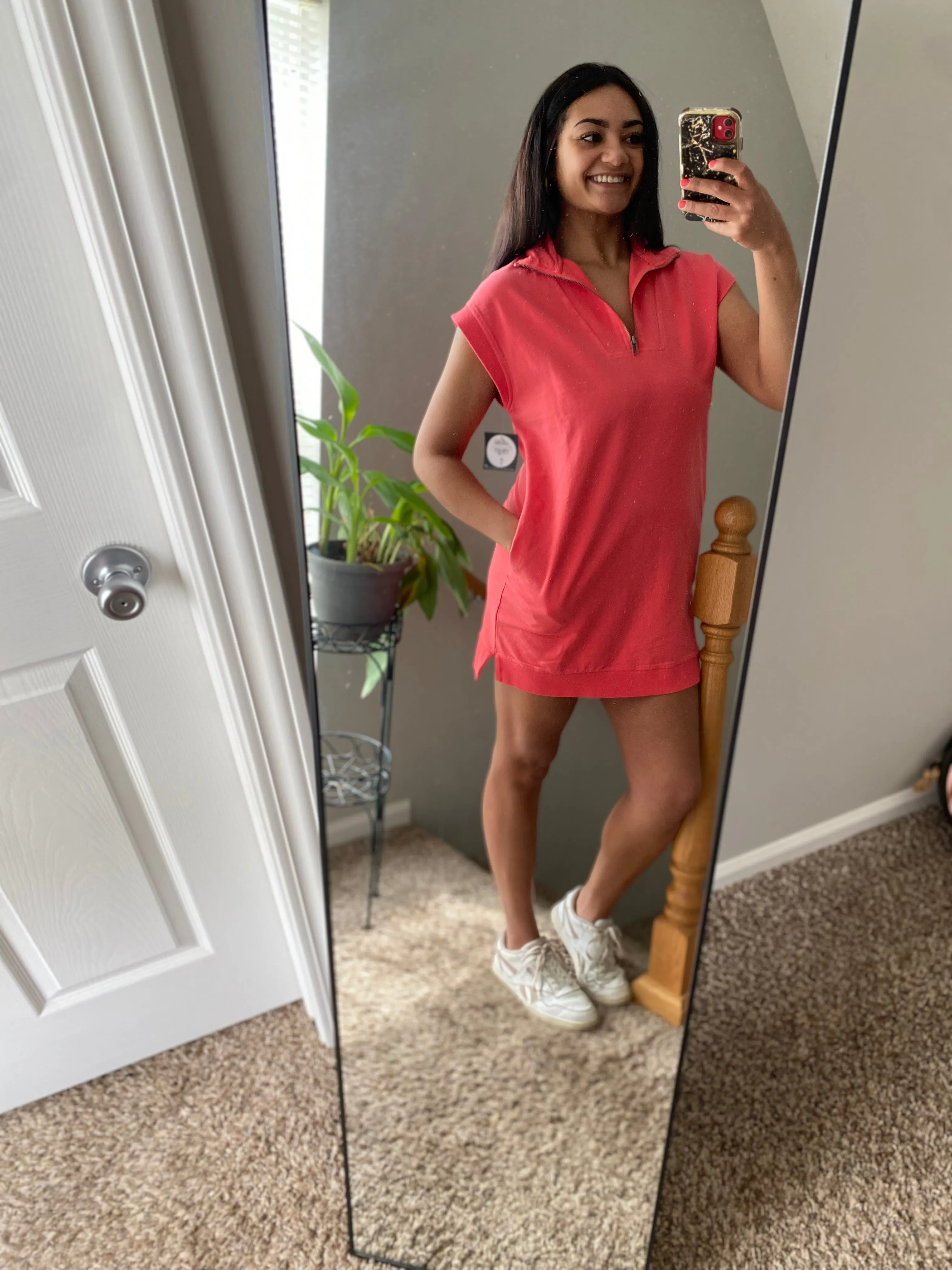 Quarter Zip Dress - Coral
