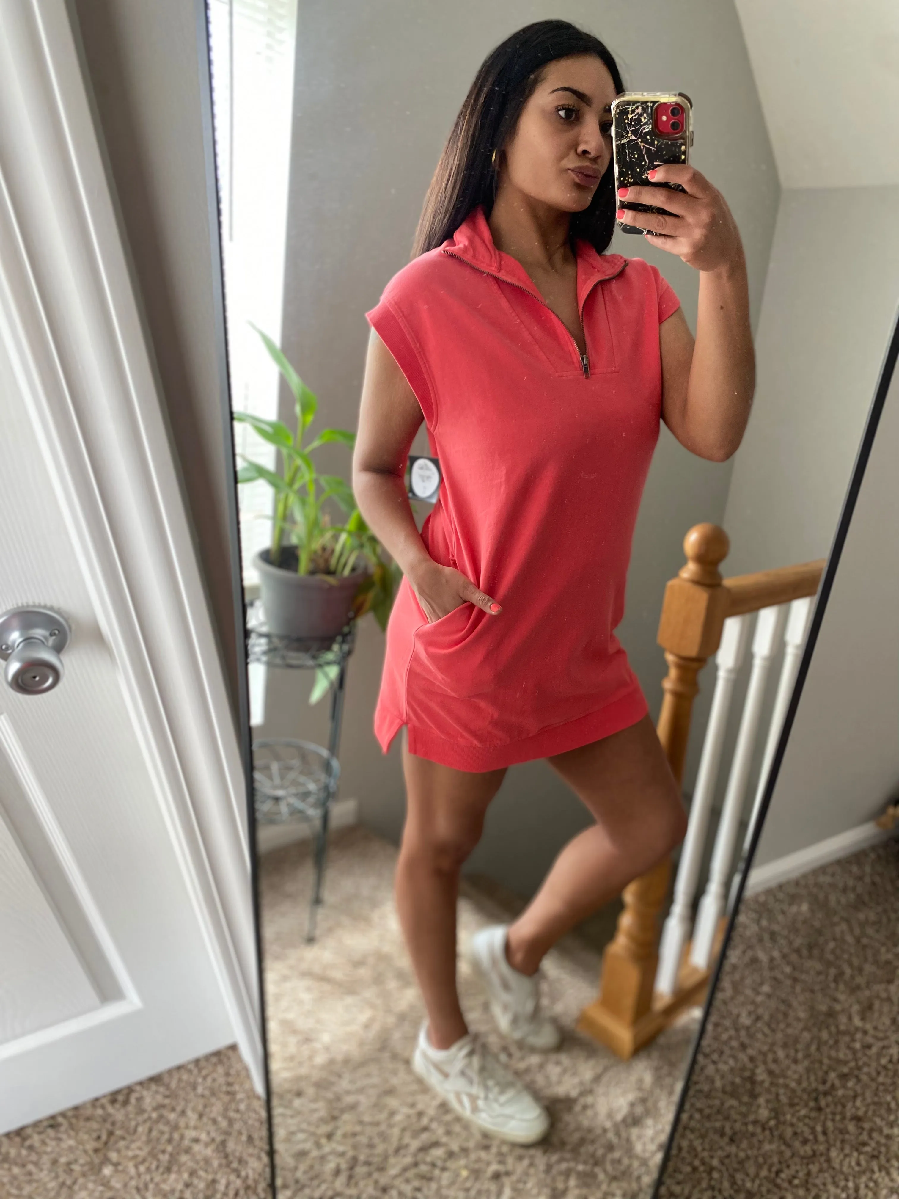 Quarter Zip Dress - Coral