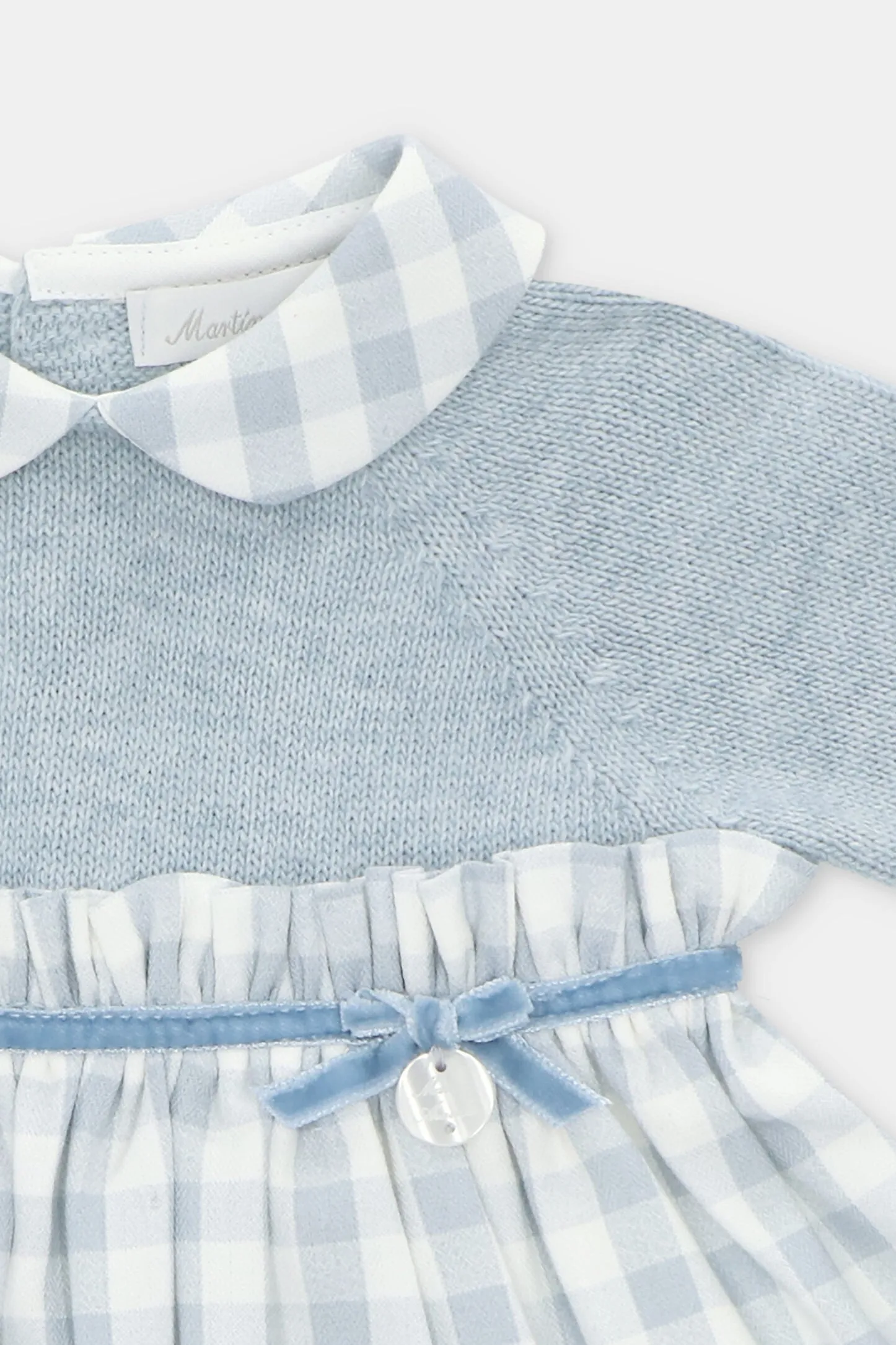 "Alice" Powder Blue Half Knit Gingham Dress