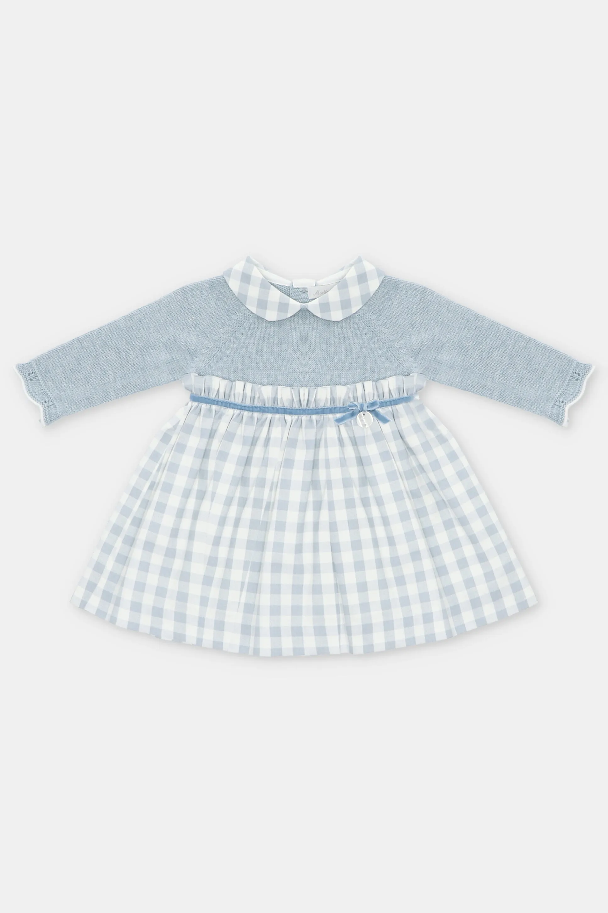 "Alice" Powder Blue Half Knit Gingham Dress
