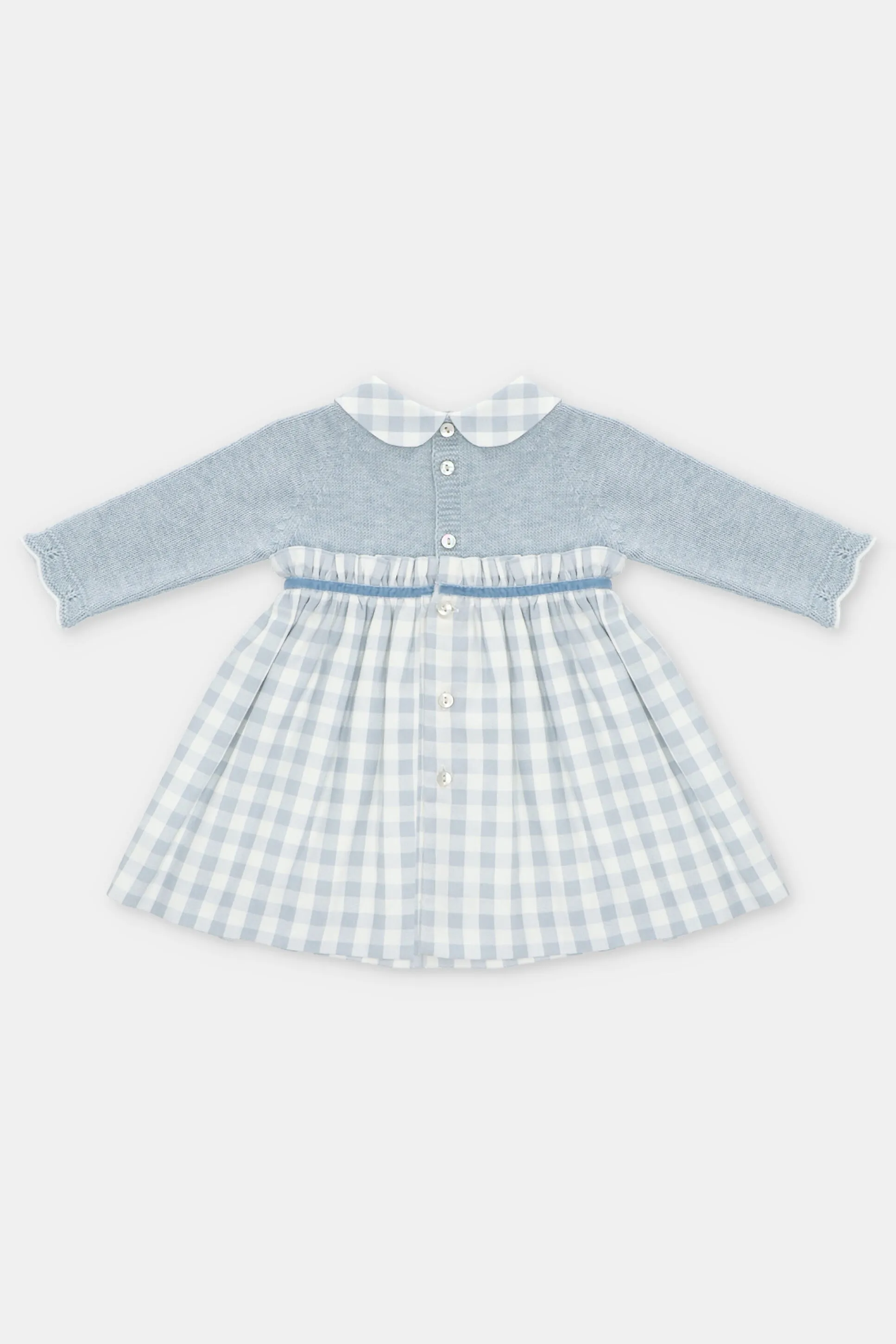 "Alice" Powder Blue Half Knit Gingham Dress