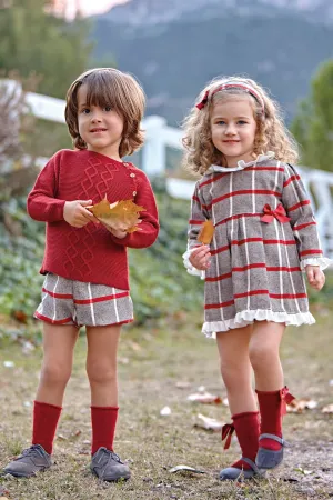 "Amaya" Grey & Burgundy Checked Dress